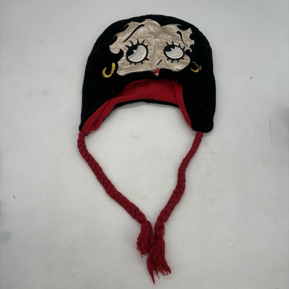 Betty Boop Beanie Hat With Tassles Black And Red 2011 Unisex Bioworld Rope OSFA